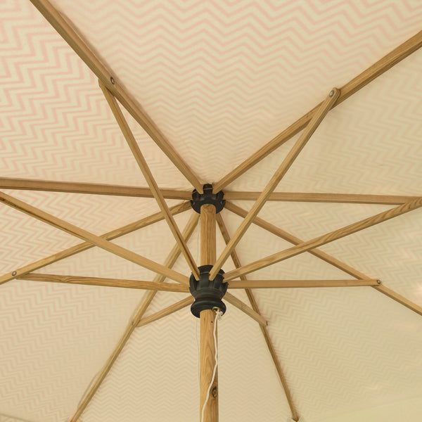 Pink Aretha Octagonal Parasol showing pink zig zap pattern on canopy