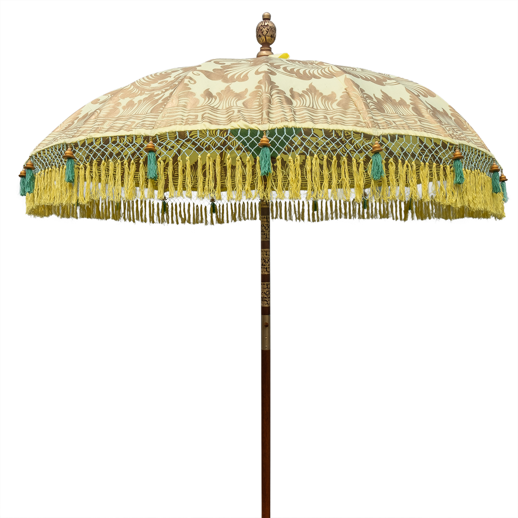 yellow and gold bali round bamboo parasol