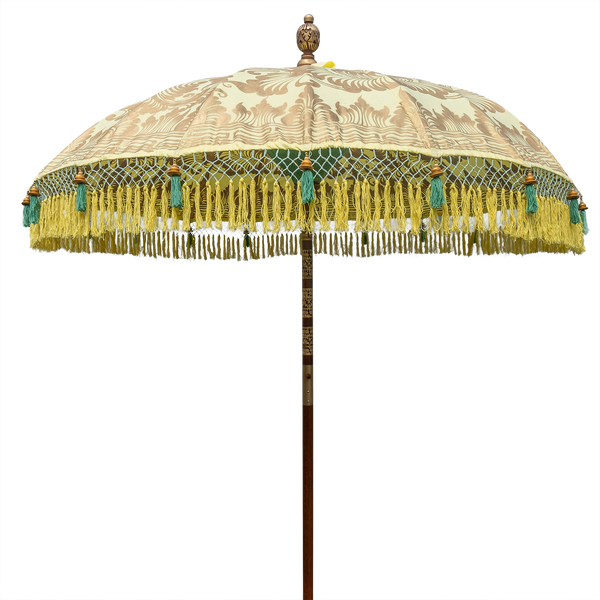 yellow and gold bali round bamboo parasol