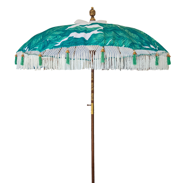 palm print garden umbrella white and green