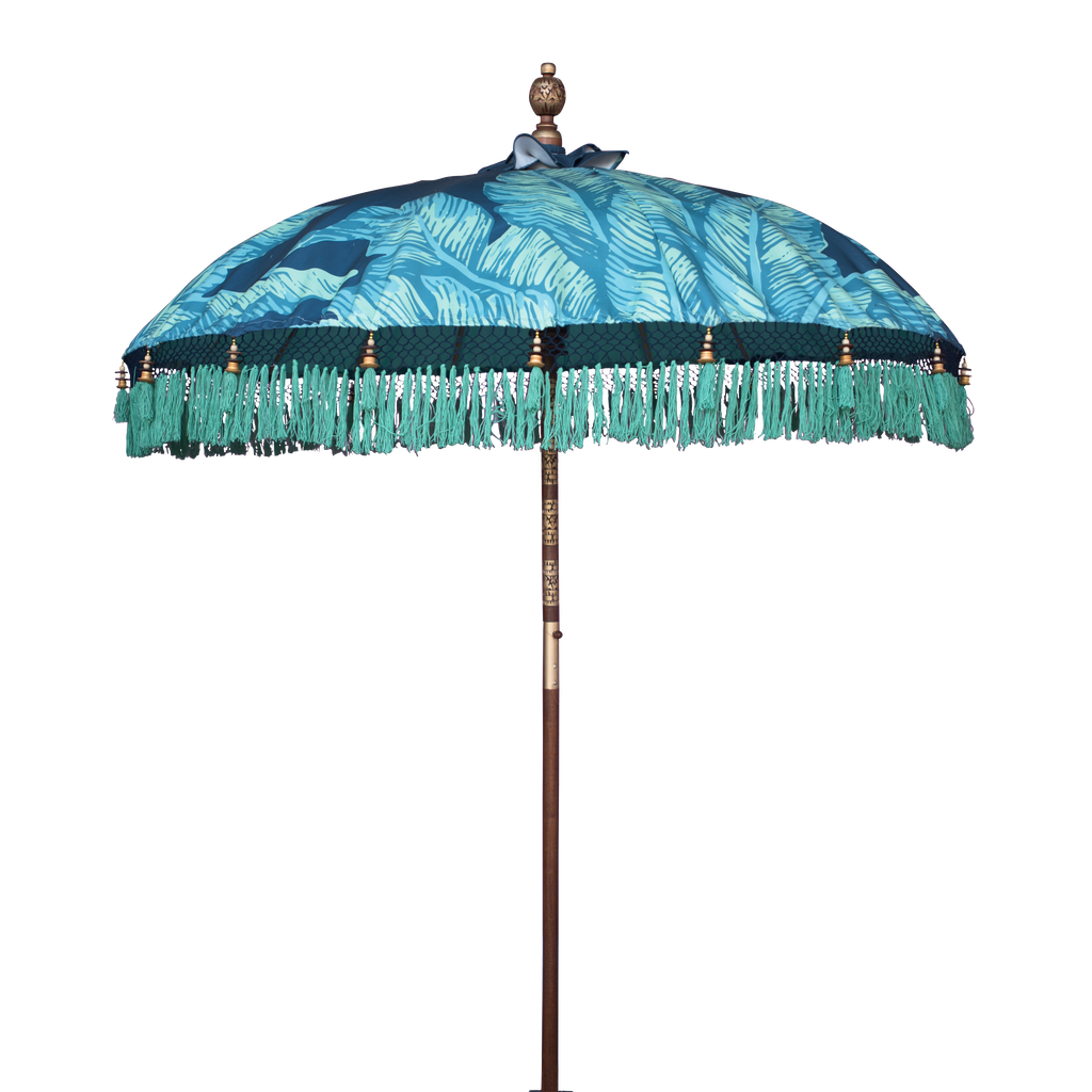 dark blue palm print garden parasol