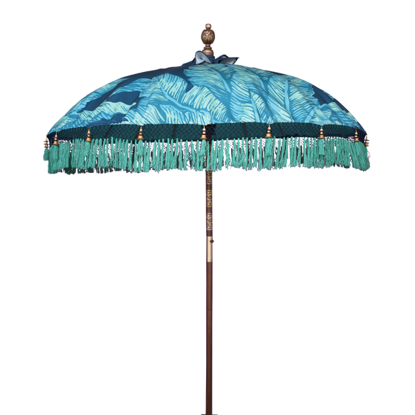 dark blue palm print garden parasol