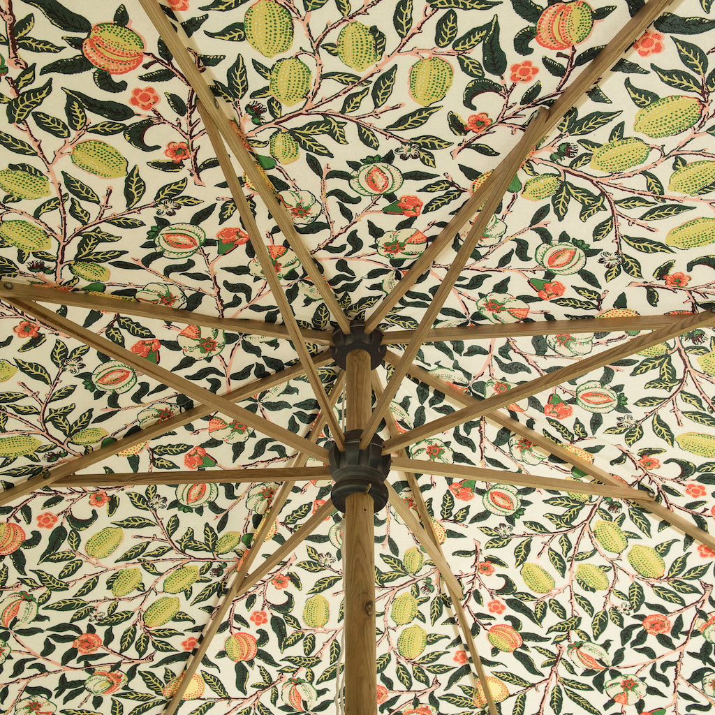 Bill 2 Octagonal Parasol with William Morris fruit print on inside of the canopy