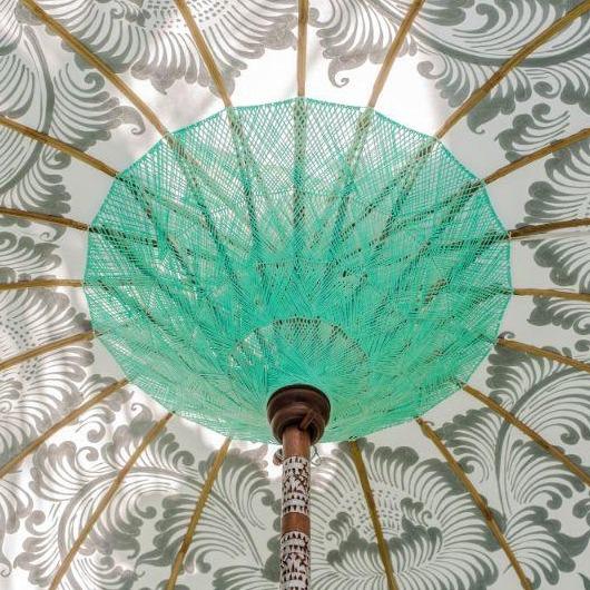 Cher Bamboo Parasol with tassels and pole detail