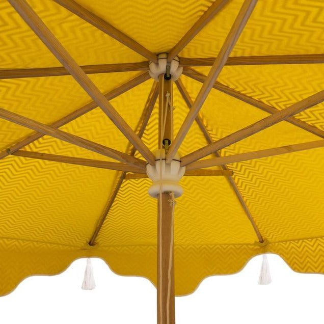 Grey Aretha Octagonal Parasol inside shot that shows orange canopy