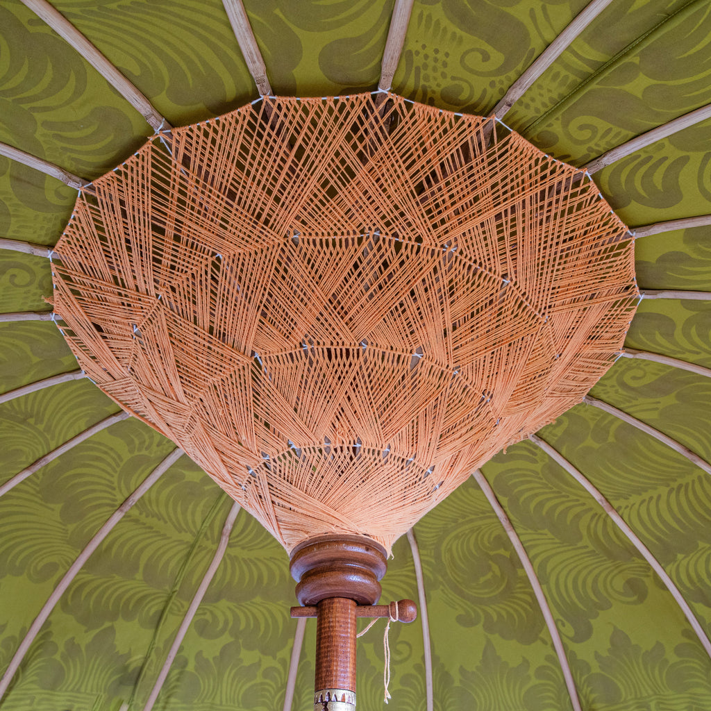 Wolfie Bamboo Parasol inside shot of beautiful threading detail
