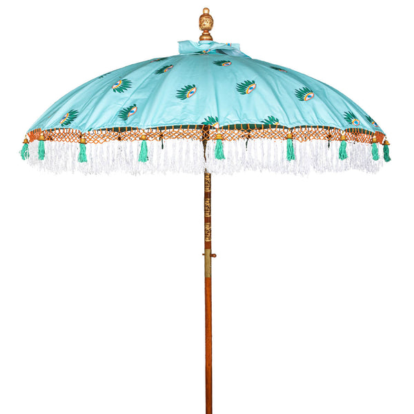 Catherine Parasol with turquoise cover and evil eye print