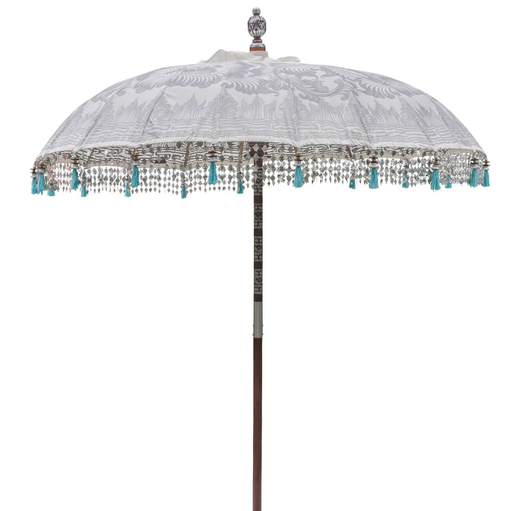 Cher Bamboo Parasol with tassels and pole detail
